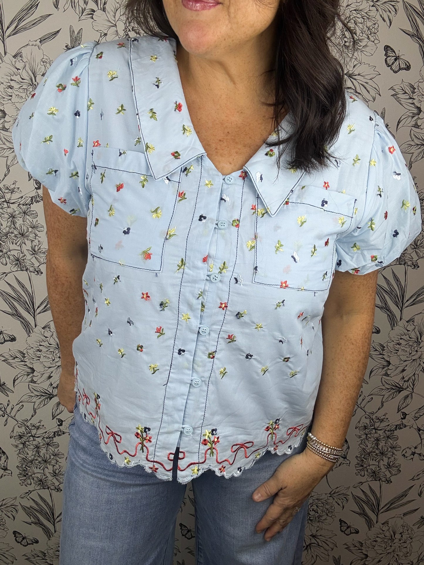 Something Blue Embroidered Blouse