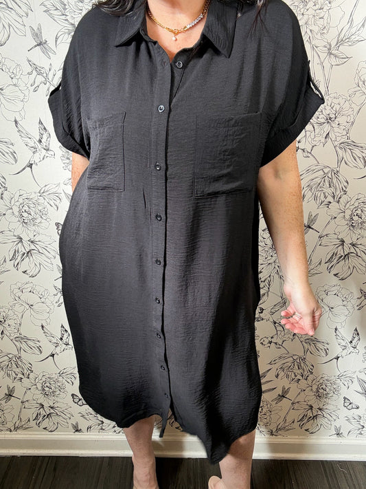 black basic midi length shirt dress SHE & SKY CURVY