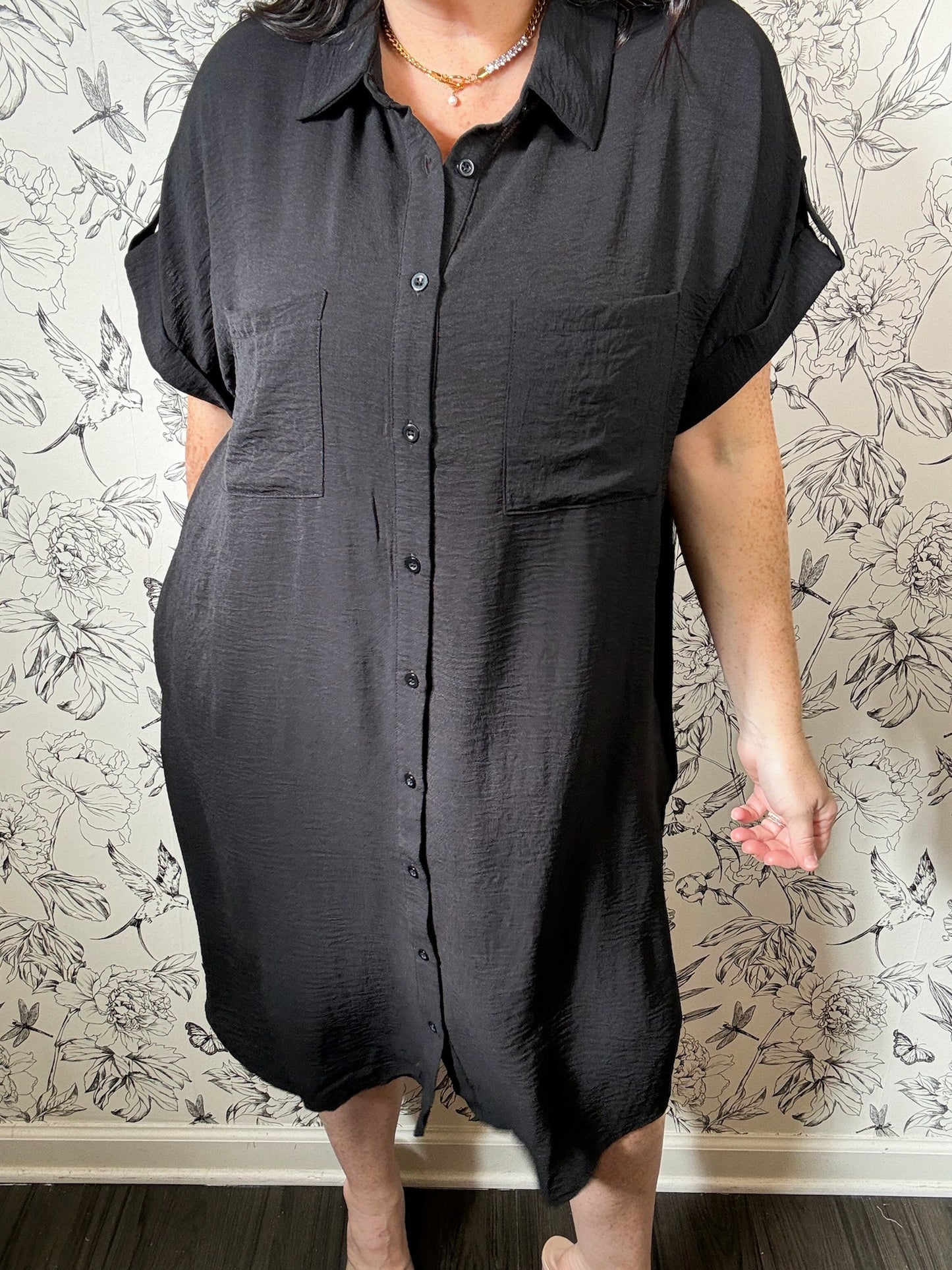 black basic midi length shirt dress SHE & SKY CURVY