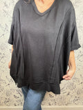 black curvy raw edge knit top SHE & SKY