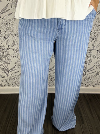 blue stripe tencel pant