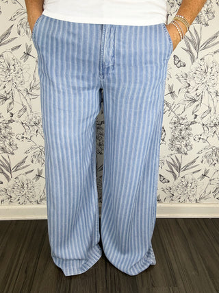 Ryan Wide Leg | Blue Stripe Tencel