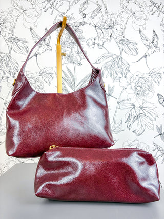 Amber Vegan Leather Small Hobo | Burgundy