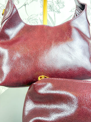 Amber Vegan Leather Small Hobo | Burgundy