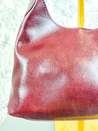 Amber Vegan Leather Small Hobo | Burgundy