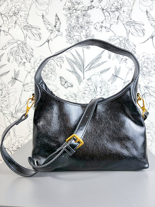 Amber Vegan Leather Small Hobo | Black