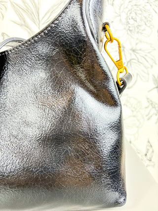 Amber Vegan Leather Small Hobo | Black