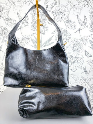 Amber Vegan Leather Small Hobo | Black