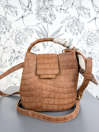 Lucia Sml Croc Vegan Bag | Tan