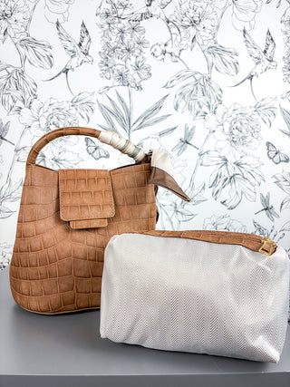 Lucia Sml Croc Vegan Bag | Tan