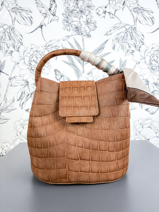 Lucia Sml Croc Vegan Bag | Tan
