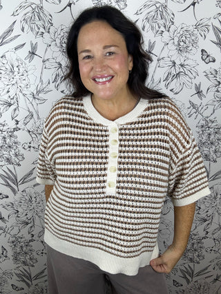 tan and ivory knit stripe sweater Z SUPPLY