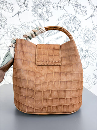 Lucia Sml Croc Vegan Bag | Tan