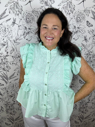 mint eyelet peplum blouse &Merci