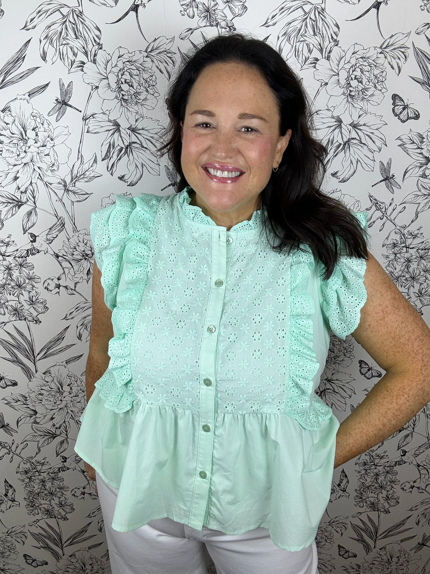 mint eyelet peplum blouse &Merci