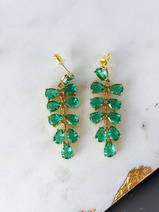 Leaf Design Gemstone Drop Earrings
