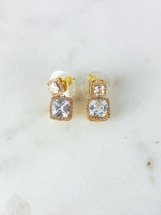 Luxe Geometric Square Crystal Drop Earrings