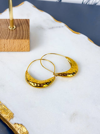 Magnolia HAmmered Crescent Shaped Hammered Hoop Mila & Stevie 18K Gold Waterproof