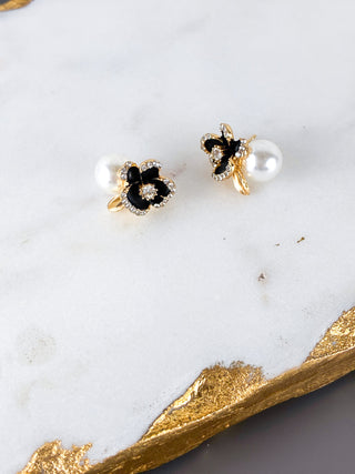 Midnight Rose Pearl Zircon Earrings