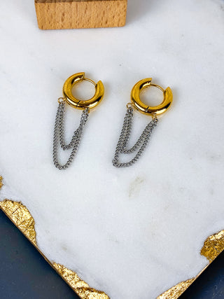 Mixed Metal Chain Earrings, Mila & Stevie, 18K Gold