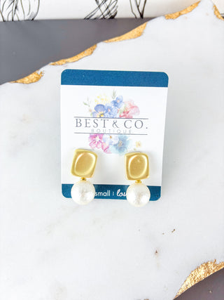 Modern Geometric Pearl Drop Earrings