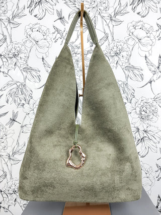 Noma 2-in-1 Reversible Bucket Bag - Olive Vegan Leather & Faux Suede BC BAGS