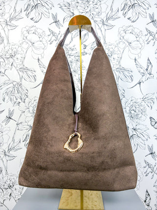 Noma Reversible Bag in Chocolate. Reversible Suede and Pebble Vegan Leather, BC Bags