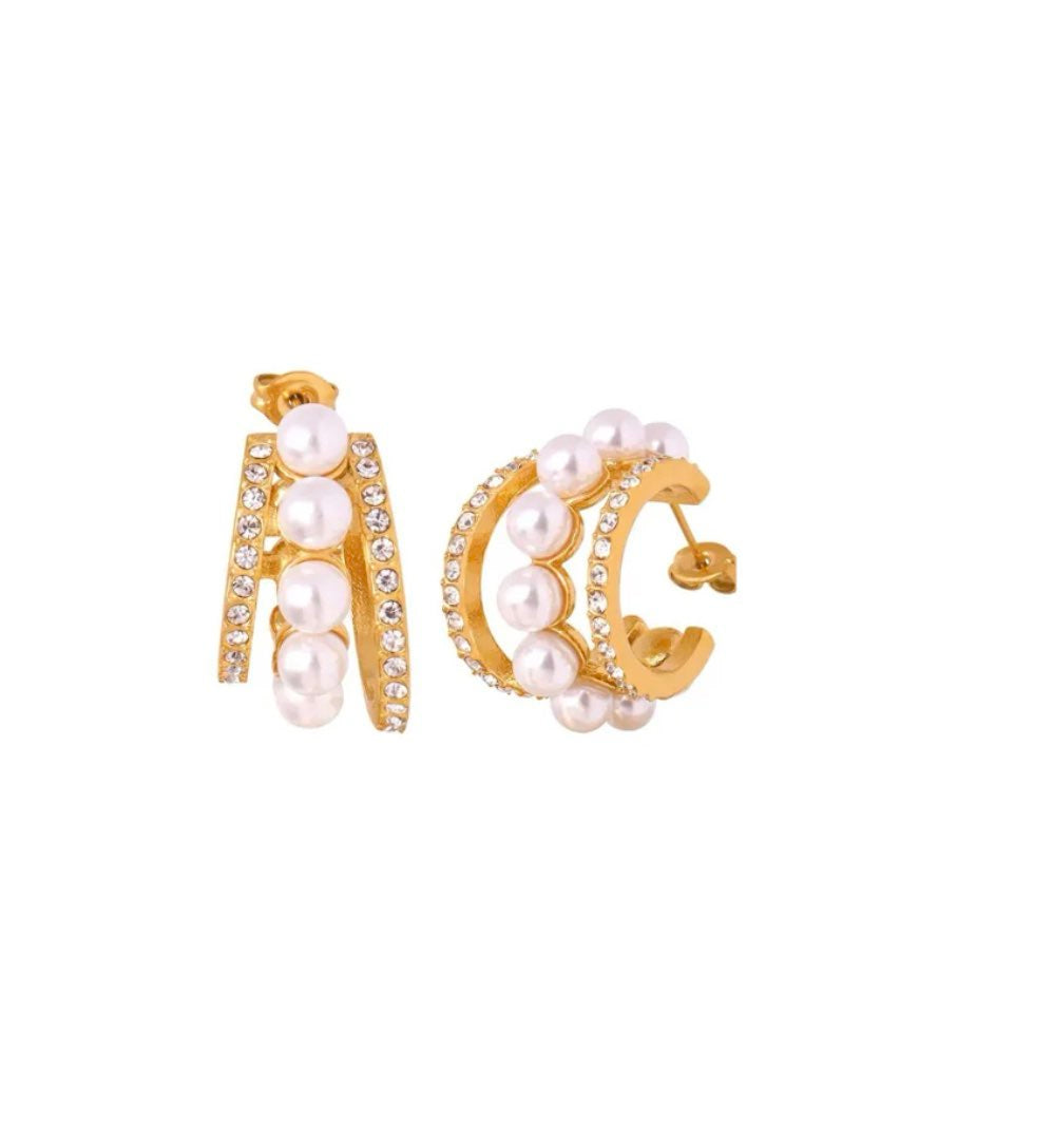 Everly Pave Pearl Hoops - Best & Co. Boutique