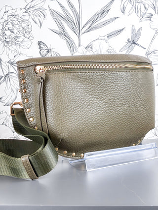 Olive Studded 2-Way Fanny Pack & Crossbody Bag BC BAGS
