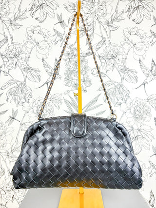 Opal Black Woven Clutch Bag | Chic Dual-Strap Crossbody BC BAGS