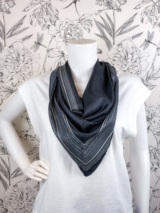 Oversized Black Triangle Scarf – Chic White Border Bandana Wrap BC BAGS