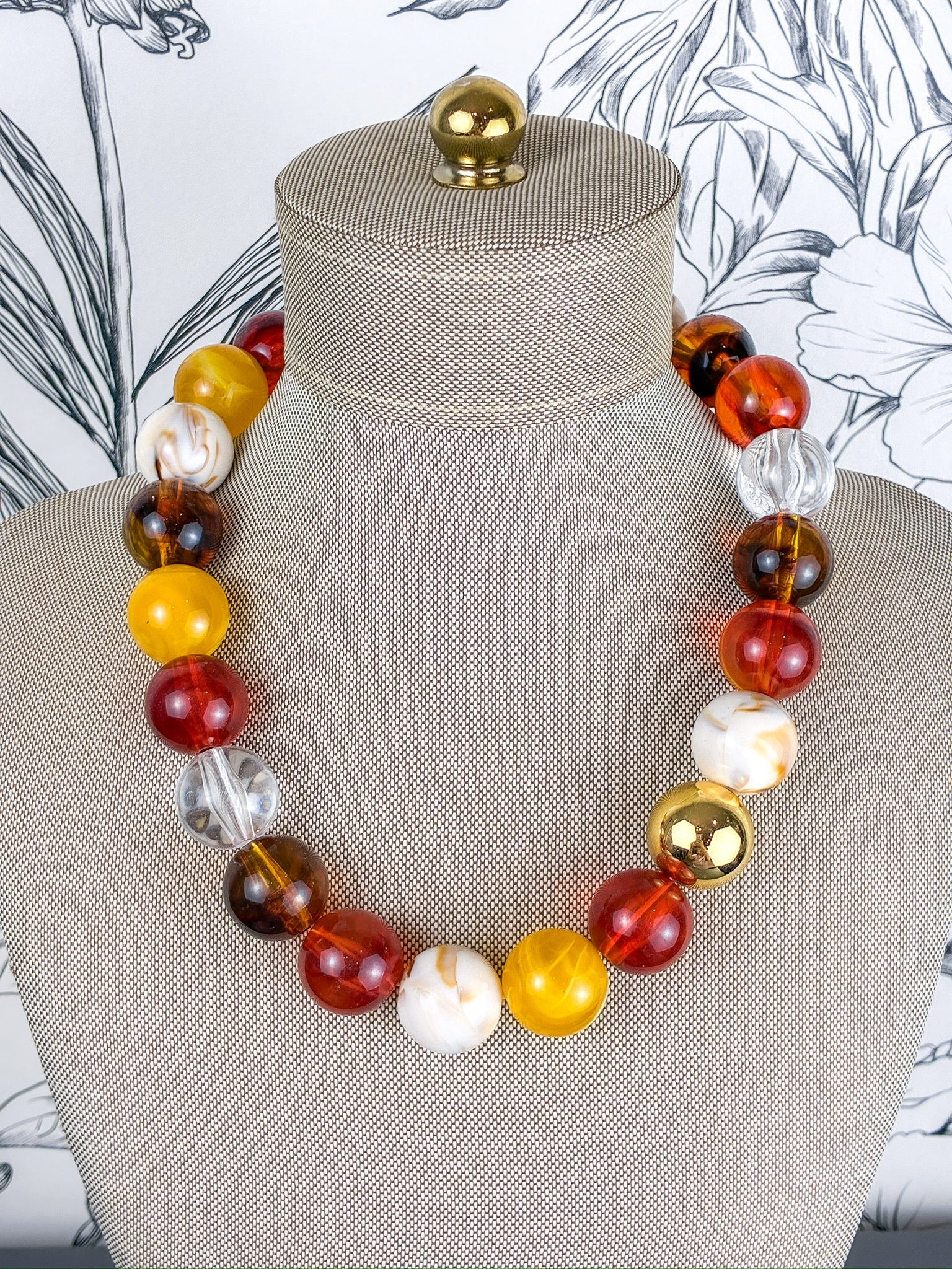 pop of joy beaded necklace in maple, rust, yellow, brown, beads