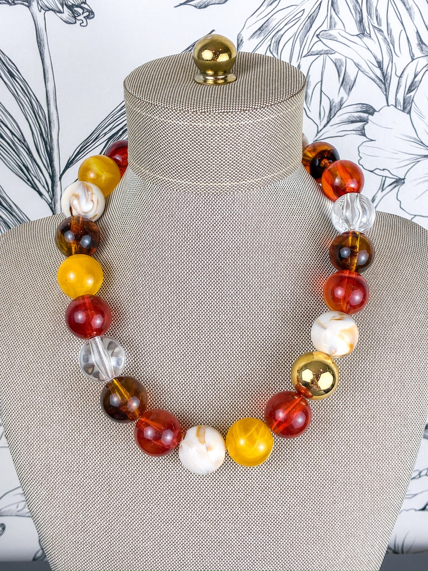 pop of joy beaded necklace in maple, rust, yellow, brown, beads