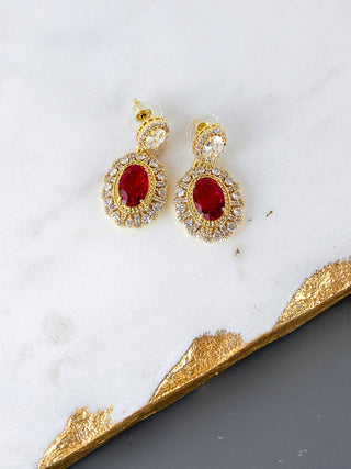 Royal Ruby Halo CZ Dangle Earrings