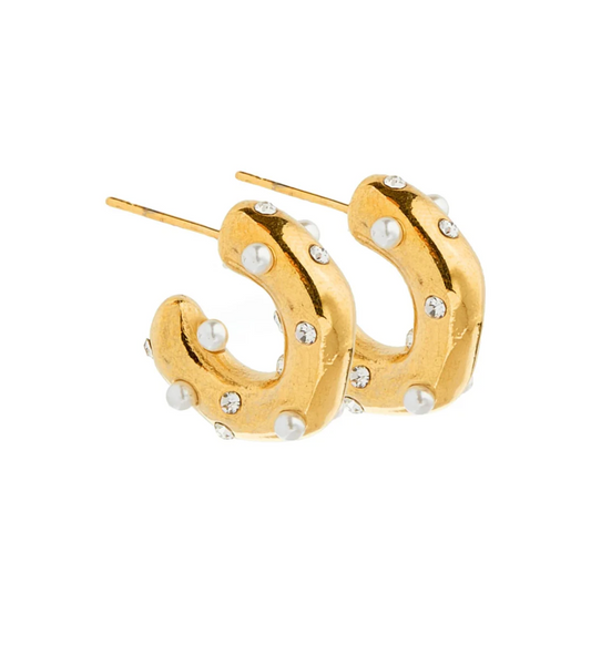 gold hoop with cz and pearls LINNY CO