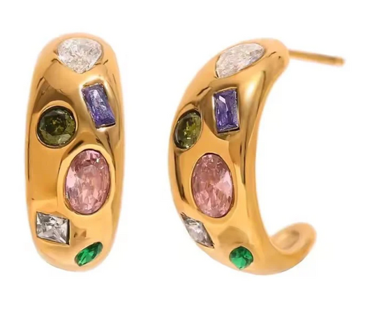 gold hoop with multi-color gemstones LINNY CO