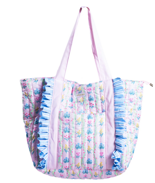 ruffled pink travel tote bag JANE MARIE