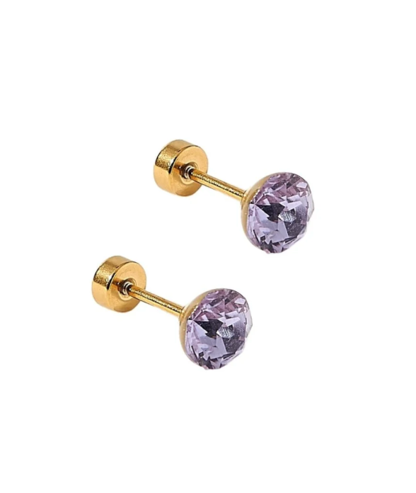 Zuri Screwback Studs, Lilac Crystal, Gold-Tone