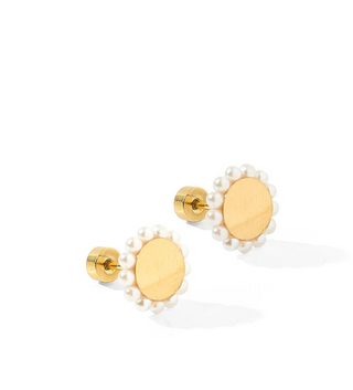 Alice Pearl Screwback Stud Earrings, Gold