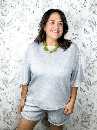 Grey Slow Morning Set, soft boxy tee and drawstring shorts HYFVE