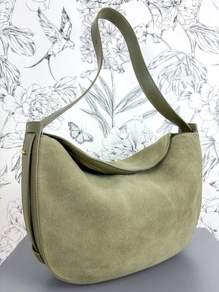 Sophia Genuine Suede Crescent Hobo Bag in Olive – Premium Fall Shoulder Bag BC BAGS