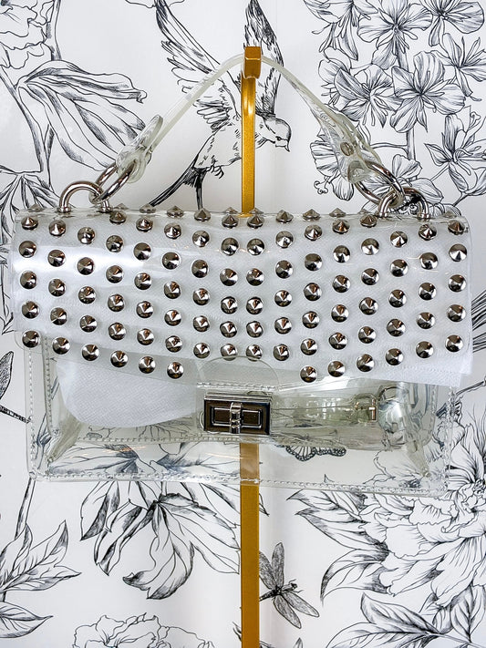 Studded Sideline Crossbody, silver studs, Stadium Approved Game Day Handbag
