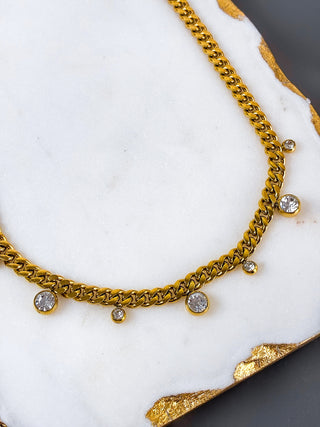 Valentina Cuban chain CZ Drops Necklace, Waterproof, Mila & Stevie