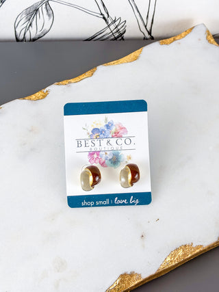Vintage Coffee Tone Enamel Stud Earrings