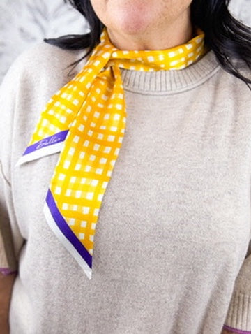 Purple & Gold Check Silk Twilly Scarf