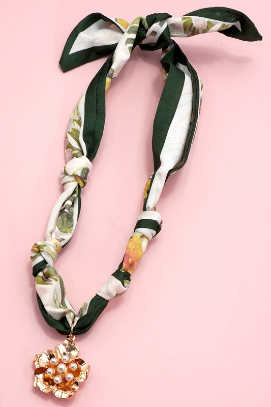 Pearl Flower Charm Scarf Necklace - Best & Co. Boutique