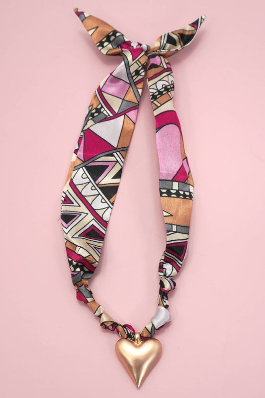 Heart Charm Pink Scarf Necklace - Best & Co. Boutique