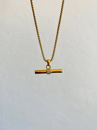 Gold & Crystal Bar Necklace | 18K Gold