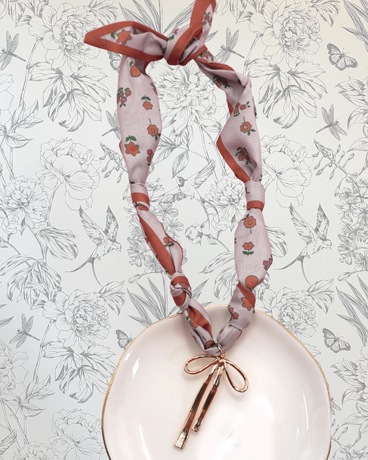 Red Floral Bow Charm Scarf Necklace