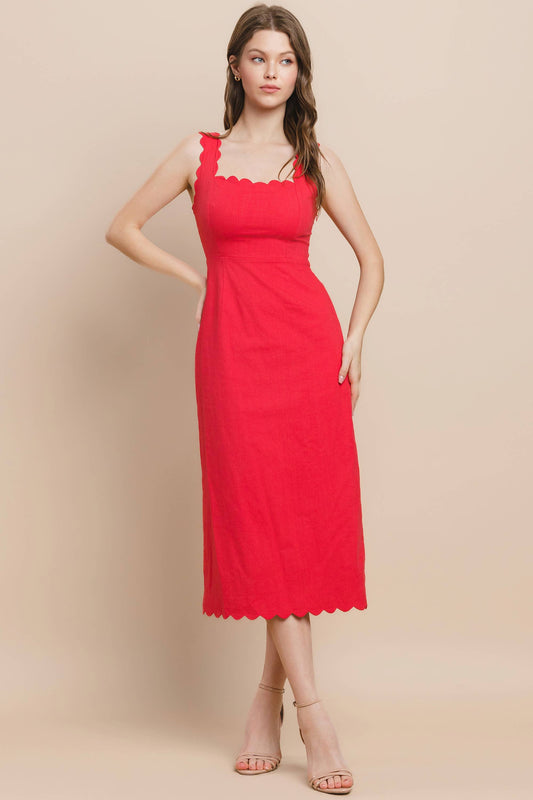 The Julia Red Scalloped Midi Dress - Best & Co. Boutique
